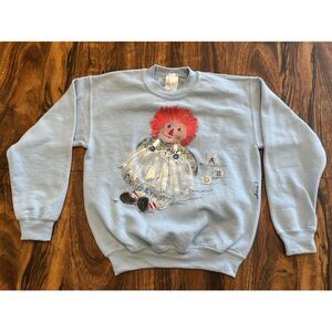 Vtg 1980s Kids Sz M Raggedy Ann Hand Painted Sweatshirt Double Sided